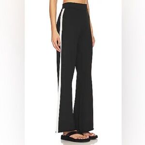 House of Harlow 1960 Revolve Wide Leg Black Ribbed Pants, White Stripe, Size M